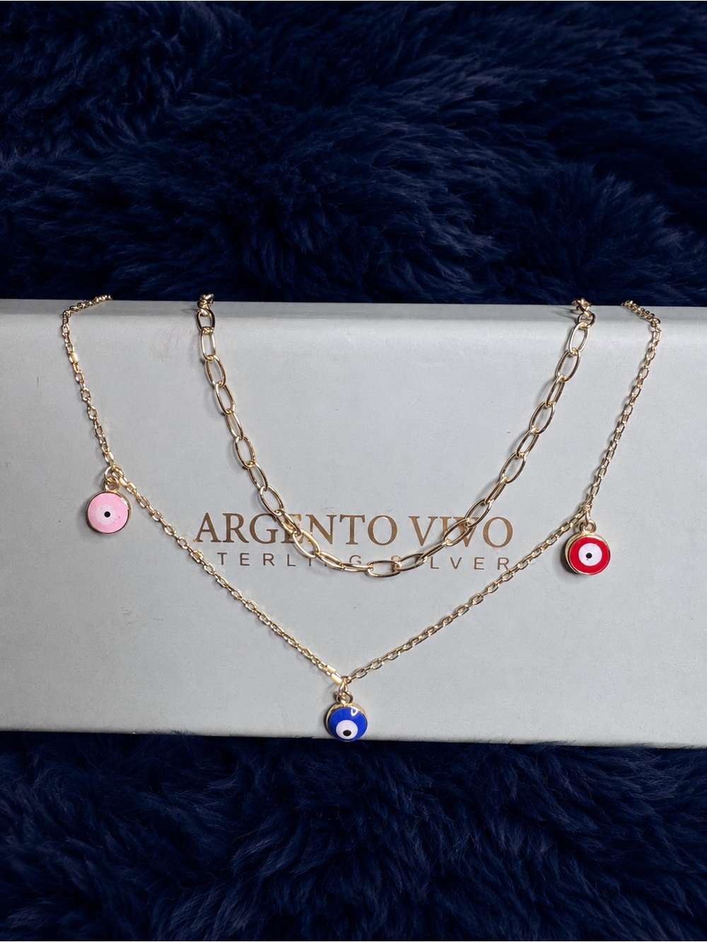 Argento Vivo Set of 2 Gold-Tone 925 Sterling Silver Anklets Evil Eye